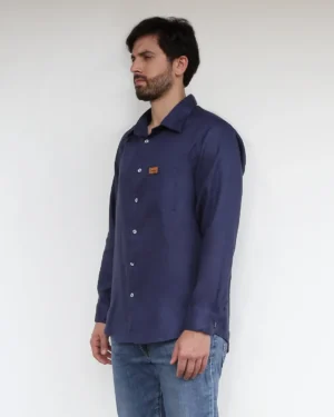 Camisa de lino azul marino