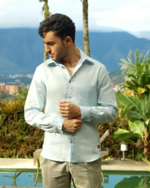 Camisa de lino azul bebe